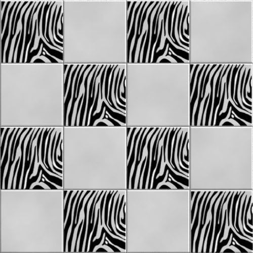 Vinylworld Funky Zebra Animal Print kitchen / bathroom wall tile decal stickers x12 (BLACK)