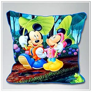 Sunshine Decor Cotton Kids Cushion Cover 16 x 16 Multi Color Pack of 1, Mickey and Mini Digital Printed (KCC-15B)