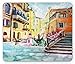 Produktbild Urban Mouse Pad, European City Street with River Boat Acrylic Artistic Illustration in Watercolors, Standard Size Rectangle Non-Slip Rubber Mousepad, Multicolor