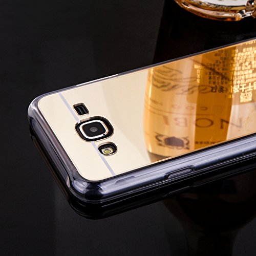 Galaxy J5  2015  Funda CaseforYou   Ultra Slim Fit TPU Bumper Frame   Mirror Effect PC Snap-On Back Shockproof Case Cover Protector Shell para Samsung Galaxy J5  2015   Dorado