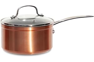 Nuwave Healthy Duralon blå keramisk nonstick 1,4 l kastrull i rustik koppar, diamant infunderad repbeständig, PFAS-fri, diskmaskin och ugnssäker, induktionsredo och jämnt värm, stay-coolt handtag