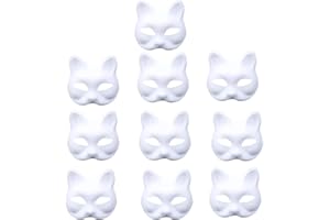 YANJIY 10 Stück Weiße Maske Cosplay, Unbemalte Maskerade Maske, Weißes Papier Maske, Unbemalte Katzenmasken, Diy Katzenmasken, für Karneval, Cosplay, Halloween Party