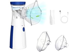 EAASOK Aerosol Portatile Silenzioso,2 Maschere E Boccaglio,USB-C Ricaricabile Ultrasuoni Macchina Aerosol per Adulti e Bambini,Silenzioso,Alleviare le Difficolt?Respiratorie(Blu)