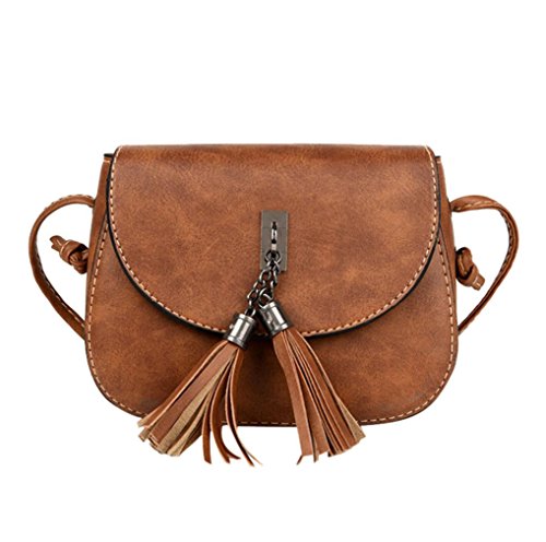 ESAILQ Sac à main Mode féminine Tassel Sac à bandoulière Grand fourre-tout dames de bourse (Marron)
