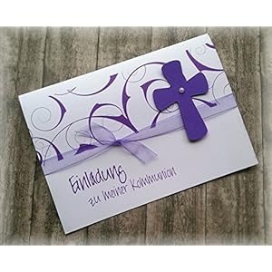 Einladung Einladungskarte Kommunion Konfirmation Firmung Taufe Kreuz lila violett