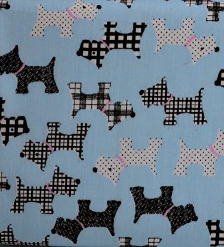 Pale Blue Scottie Dogs Print FQ PolyCotton Fabric - 1 x Fat Quarter