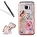 Produktbild Galaxy S7 Edge Silikon Handy Hülle,Leeook Elegant Retro Floral Schön Vogel Rosa Blume Crystal Soft Clear Case Electroplate Plating Rose Gold Frame Scratch-Resistant Bumper Soft Rückseite Cover Tasche Ultradünne Galvanisiergeräte Weicher Gel TPU Tasche Schutzhülle Hülle Tasche für Samsung Galaxy S7 Edge + 1 x Schwarz Eingabestift-Bird Pink Flower
