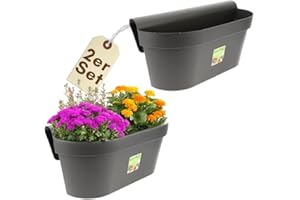 ‎GARPET GarPet 2er Set Geländerkasten Balkon mit Wasserspeicher Blumentopf Zaun Blumenkasten Geländer Balkontopf Balkonkasten