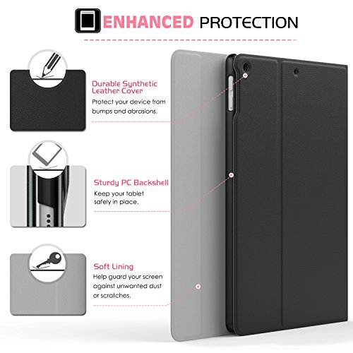 MoKo Neu iPad 9.7 Zoll 2017 Bluetooth Tastatur Hülle – PU Leder Tasche Schutzhülle mit abnehmbarer Wireless Bluetooth Keybord Case QWERTY Layout für Apple New iPad 9.7 Inch 2017 Tablet, Schwarz - 5