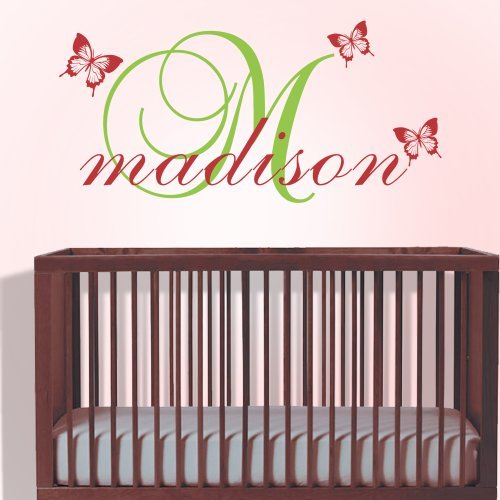 Nursery Wall Decal Initial Custom name Quote Monogram Wall Sticker Personalized Decal Vinyl Butterfly Wall Decals Home Art Decor by WallsUp