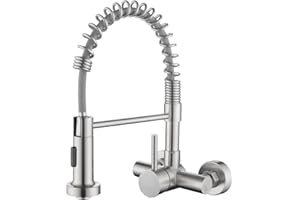 Tondiy Robinet de Cuisine Mural 11 cm avec Bec Flexible, Mitigeur Evier avec 2 Types de Jet, Robinetterie eau Chaude et Froide Rotatif à 360°, Acier Inoxydable SUS304, Brossé