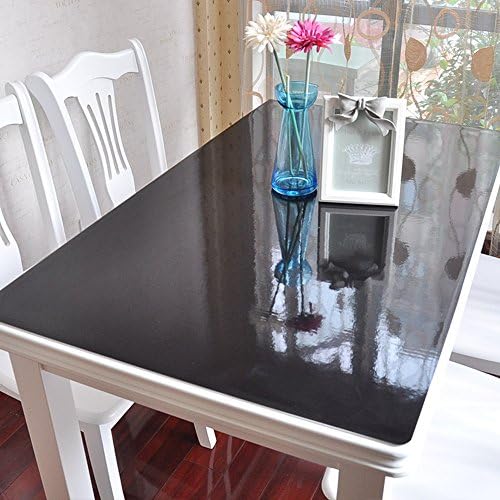 XMMLL Pvc Waterproof Abrasive And Anti-Washing And Against Oil Soft Material Glass Table Cloth (Black), Matthe Solid Black Matte,100*160Cm