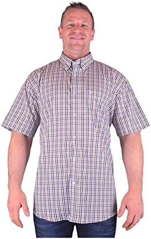 Big Mens Blue Brown Cotton Valley Driscoll S/S Check Shirt Sizes 2xl to 6xl, Size : 5XL