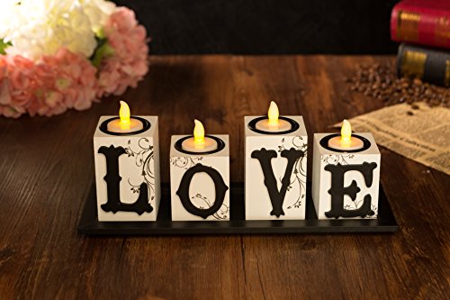 Home Decor weiße LED Holz-Teelicht Kerze Halter Love Dream Geschenk-Set love