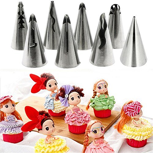 8 Russische Tulip Blume Spritzbeutel Düsen Barbie Prinzessin Rock Kleid Kuchen Dekoration Tipps DIY Teig Werkzeug & #-; 1 Silikon Spritzbeutel & #-; 1 Kupplung