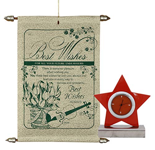 Saugat Traders Farewell Gift for Teachers - Best Wishes Scroll Card & Star Table Clock