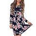 Produktbild Hansee Frauen Plissee Kleid, Floral Casual Long Sleeve Knielang Kleider, Damen Mädchen, 0814, Navy