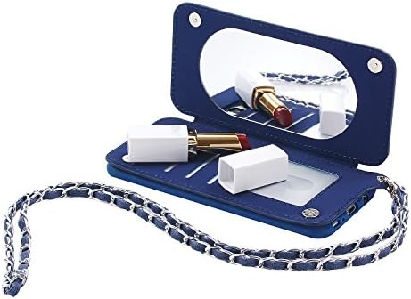 JHTC for Apple iPhone 10 iPhone X Case Silicone Blue Cases Magnetic Mirror Wallet Card Holder Personalised Denim Design Patterned Gift Protective Cover with Lanyard Neck Strap