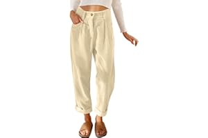Joligiao Pantalones Mujer Casuales Pantalon Pana Mujer Largas Pantalon Pierna Ancha Cintura Alta Elástico Pantalones de Pana Sólido Cómodo Largos Causal Pantalón Otoño Invierno Vintage con Bolsillos