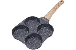 Bobikuke Poêle à Pancakes Induction, Poêle à 4 Trous Antiadhésive poêle à Omelette en Aluminium pour Petit-déjeuner - Noir