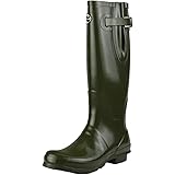 Rockfish Wellies Natural Rubber Rain Boots Ladies Adjustable Calf Fit Wellingtons Gloss Dark Olive 3 UK