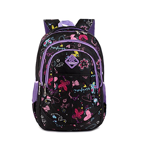 TOFERN Sac à Dos Scolaire Graffiti Design Ergonomique Antichoc Ordinateur Portable Tablette Fille Garçon Enfant Cartable Voyage Loisir violet