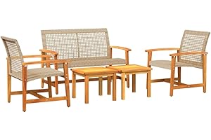 vidaXL Salon de Jardin 5 pcs, Chaises avec Dossier, Ensemble de Meubles Terrasse Patio Extérieur, Beige Résine Tressée et Bois d'Acacia