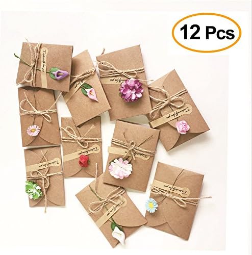 Ihrkleid 12 Handmade Retro Flowers Thank You Cards with Getroc Kneading Sticker, and Jute Twine Greeting Card – Embellished Thank You Postcard Unbelegte Envelope Sticker
