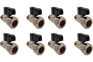 Aumix 15mm x 12mm Isolating Valve with Handle UK Compression Fittings Adaptor EN1254-2 for Kitchen Bathroom Mixer Taps with 3/8" Tails - 8 Pieces