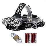YHTSPORT Lampe Frontale, Rechargeable 6 Modes 4000 Lumens 5 T6 Phares à LED,Câble USB Inclus et 4 18650 Batteries,Parfaite pour VTT Cycliste, La Course, La Marche, Le Camping