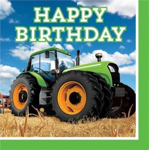 Creative Party Tractor Time Happy Birthday Paper Party Lunch Napkins (16 Pack)