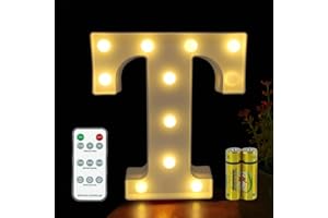HONPHIER® Letter Lights Decorative LED Alphabet Lights Remote Control Marquee Decoration Light Up Sign Battery Operated for Birthday Party Wedding Receptions Holiday Bar Home Bedroom Bath Decor (T)