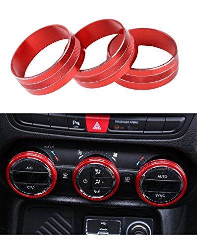 Audio Air Conditioning Button Cover Decoration Twist Switch Ring Trim for Jeep Wrangler JK JKU Patriot 2011-2018, Compass 11-16, Liberty 08-12, Dodge Challenger 08-14 Interior Accessories (Red)