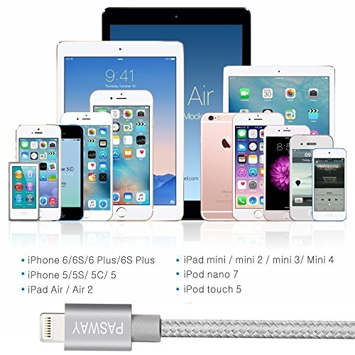 Lightning Kabel Pasway iPhone Ladekabel 3 Pack (1M, 2M, 3M) Nylon Geflochtenes USB Kabel mit Lightning Connector für iPhone 6/6 Plus/6S, iPad Air 2, iPad Pro und mehr Grau - 6