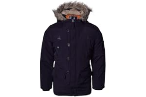 52_DNM Childrens Boys Winter Parka Coat Fur Borg Lined Hood School Jacket - Black Blue