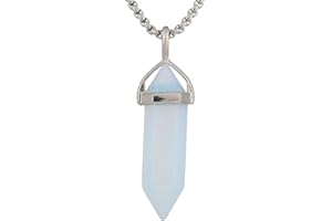 KYEYGWO Energie Chakra Pierre de Cristal Collier pour Femme et Homme, Prisme Hexagonal Pointé Protection Pendentif en Pierre Precieuse avec Chaîne 20"