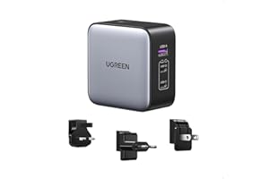 UGREEN USB C Charger 65W Plug GaN Charger Fast Charger Plug Travel Adapter Nexode 3-Port with US/UK/EU Plug Compatible with MacBook Pro/Air, iPhone 17 Pro/17/16, iPad, Galaxy S25, Pixel 9, etc