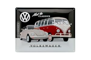 Nostalgic Art 23255 Volkswagen/VW Vintage Meet the Classics | Retro Tin Sign | Wall Plaque | Wall Decoration | Metal | 30 x 40 cm 30 x 40 cm Multi-Coloured, 30 x 40 x 0.2 cm