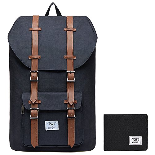 Schulrucksack Damen Herren L  ssiger Daypack WIN  DF Laptop Rucksack 17 Zoll mit gro  er kapazit  t F  r Wanderreise Camping  Nylon Schwarz01-2pcs 