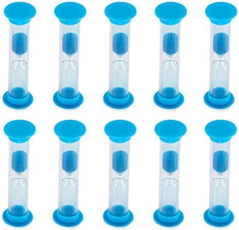 Sand Timer Set Blue 10pcs Pack (1 Minute) - Set of One Minute Hour Glasses for Children - Color: Blue