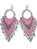 Gran Calidad Material Tribal Colgante con flecos Cuenta & Pendiente de aro Indio Americano Estilo Por Pashal - ROSA SUAVE