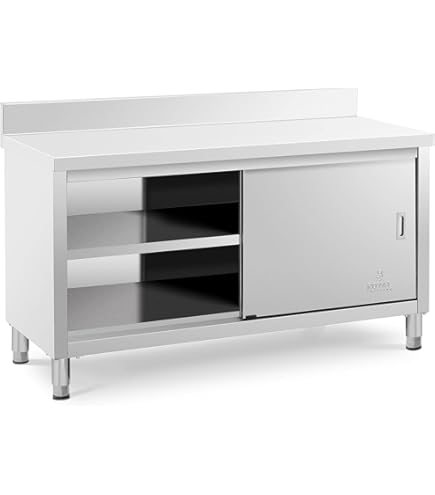 Royal Catering Armadietto Da Lavoro In Acciaio Inox 120x50cm - Mobile Cucina Con Ante Scorrevoli