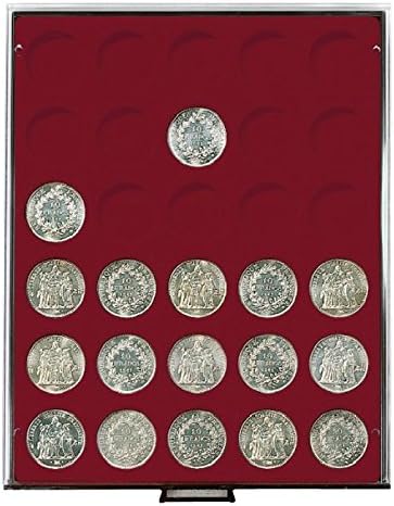 Coin box with 30 compartments, each 37 mm Ø (Lindner 2761), e.g. for 10 FF, 1 ounce Maple Leaf (silver) - Version: Smoked glass