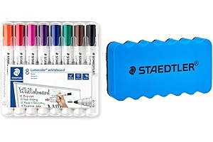 Staedtler - Lumocolor whiteboard marker 351-8 marqueurs effaçables - Pointe ogive 2mm + 1 brosse magnétique pour effaçage à sec