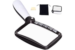 GENERIC Stickerboy Rectangular Magnifying Glass with Light Magnifier Foldable Handheld 5 LEDs 3X Magnification with 2 Dimming Modes Aid for Seniors Reading Books Pages Magazines Maps Newspaper