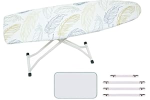 Treer Housse Table à Repasser 140x50cm en Impression 3D, Résistante Aux Hautes Températures, avec Tampon Anti-Scorch et Fixations, pour Fers à Repasser Vapeur (4 Plumes de Couleur Claire)