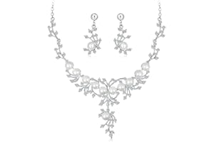 TOFBS Conjuntos de Joyas para Novia Mujer Niñas Perlas Collar con Colgante y Pendientes Juego de Joyas Novia Dama Honor Boda Compromiso Fiesta Joyería