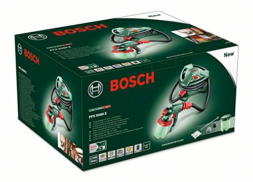 Bosch DIY Farbsprühsystem PFS 5000 E, 2 x Farbbehälter 1000 ml, Düse für Wandfarbe (weiß)/ Lasuren (grau)/ Lacke (schwarz), Farbfilter, Reinigungsbürste, Karton (1200 W, 500 ml/min, 3 m²/min) - 3