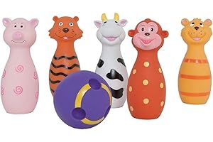 Ludi - Jeu de 5 Quilles en Forme de Chats + 1 Balle - Jouet d’Éveil en Plastique Souple pour Développer la Dextérité et la Motricité - À Partir de 10 Mois