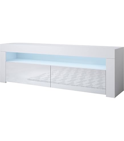Credenza Moderna Aker In Melamina Opaca Nera - 155x91.5x37 Cm Con Luci LED - Foto 2